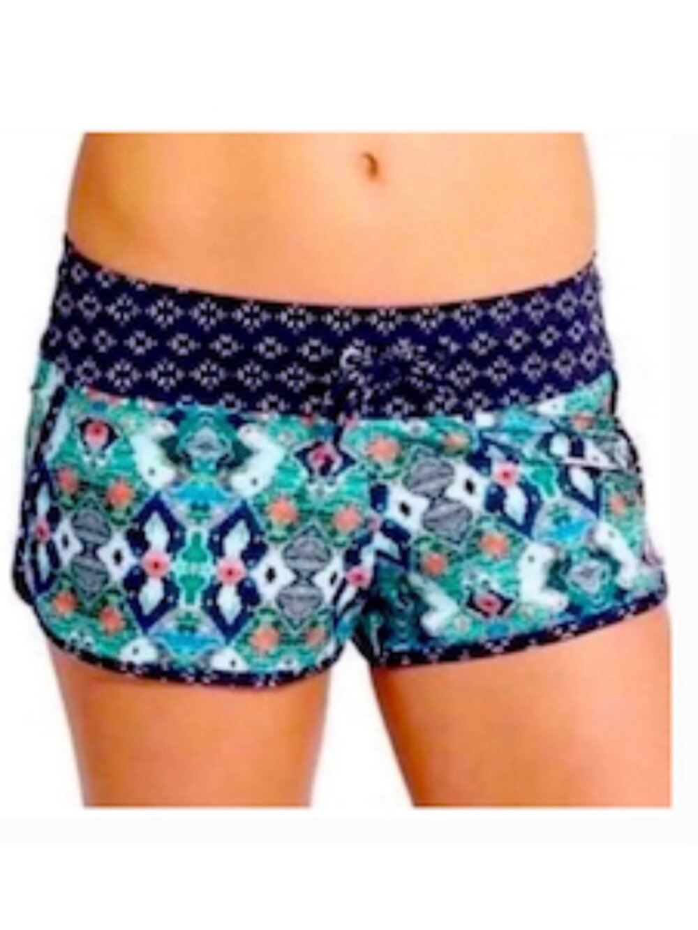 Athleta Taza Kaimana Electric Jade Green Print UPF Swim Short w/ Brief Built-In